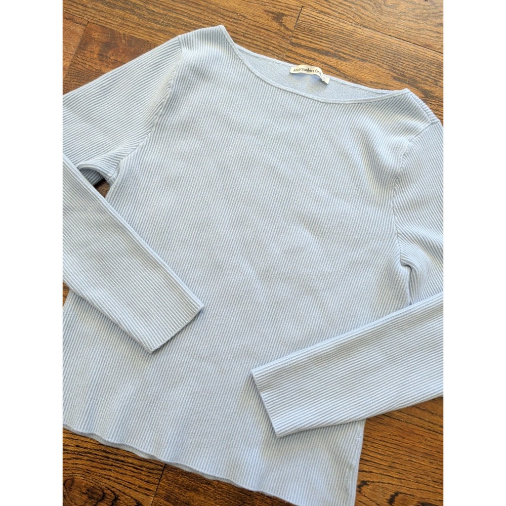 Abercrombie & Fitch Ribbed Long Sleeve Fitted Stretch Top Lite Blue Textured XL
